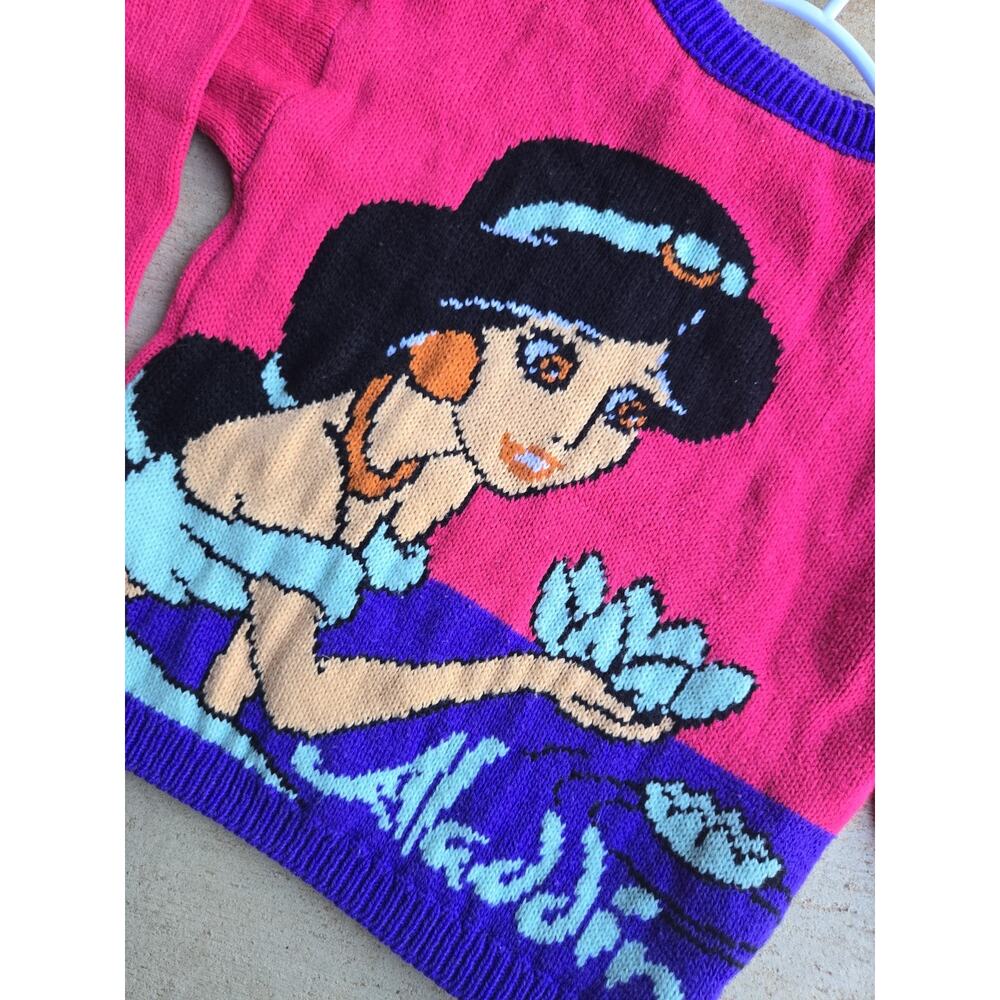 RARE Vintage Disney Aladdin Jasmine Pullover Sweater Pink Purple Size 6/6X - Picture 2 of 3